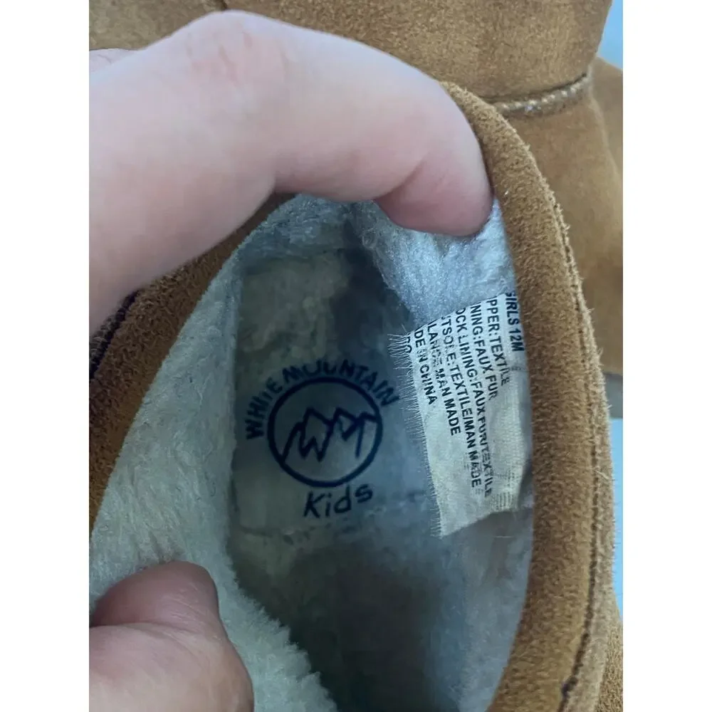 White Mountain Girls Low Boots Suede Fur lined Tan Size 12